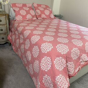 West Elm Coral and White Duvet Cover Set
